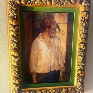 Vintage to antique Elegant Gold Framed Art Print of woman profile